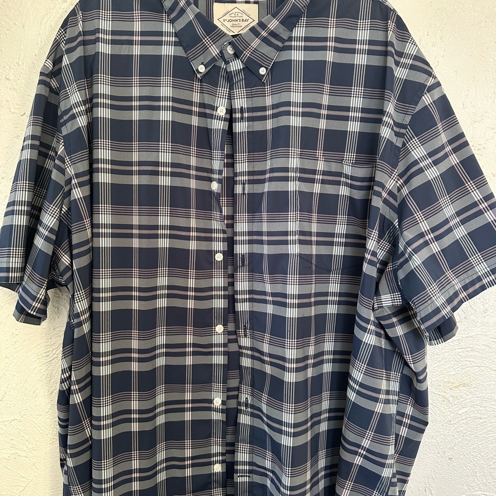 St. John's Bay Navy and White Plaid Button Down Shirt